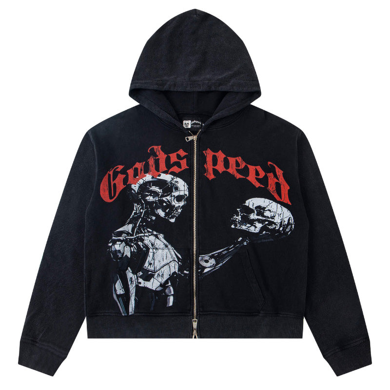 Godspeed 'Mankind vs AI' Graphic Zip-Up Hoodie